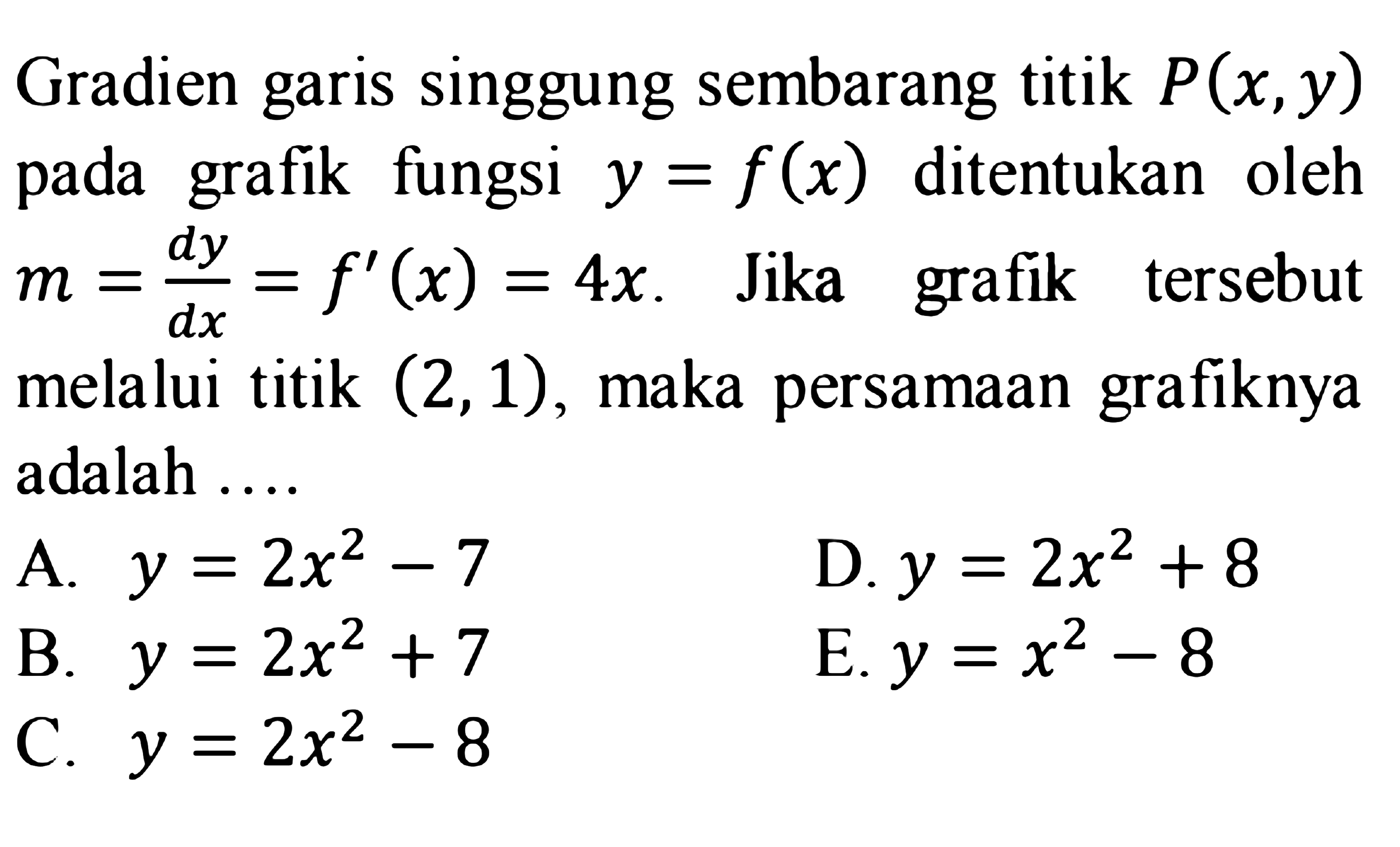 Gradien Garis Singgung Sembarang Titik P x Y Pada Grafi 