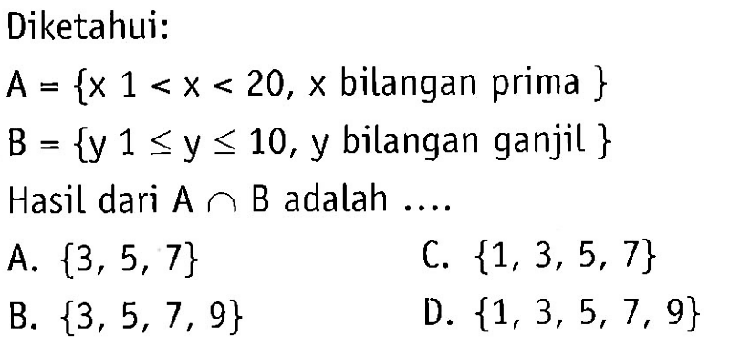 Diketahui A X 1 X 20 X Bilangan Prima B Y 1