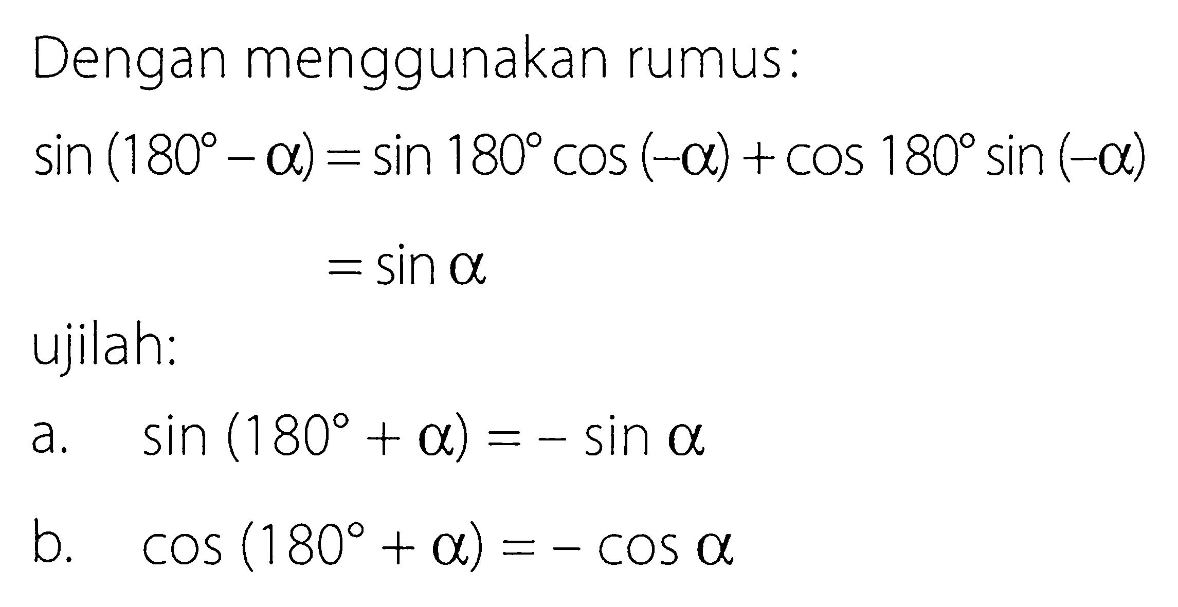 Dengan Menggunakan Rumus Sin 180 alpha sin 180 Cos a 