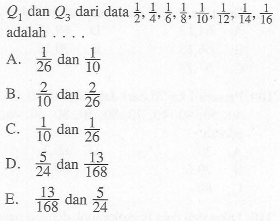 Q1 Dan Q2 Dari Data 1 2 1 4 1 6 1 8 1 10 1 12 1 14 1 16 A 