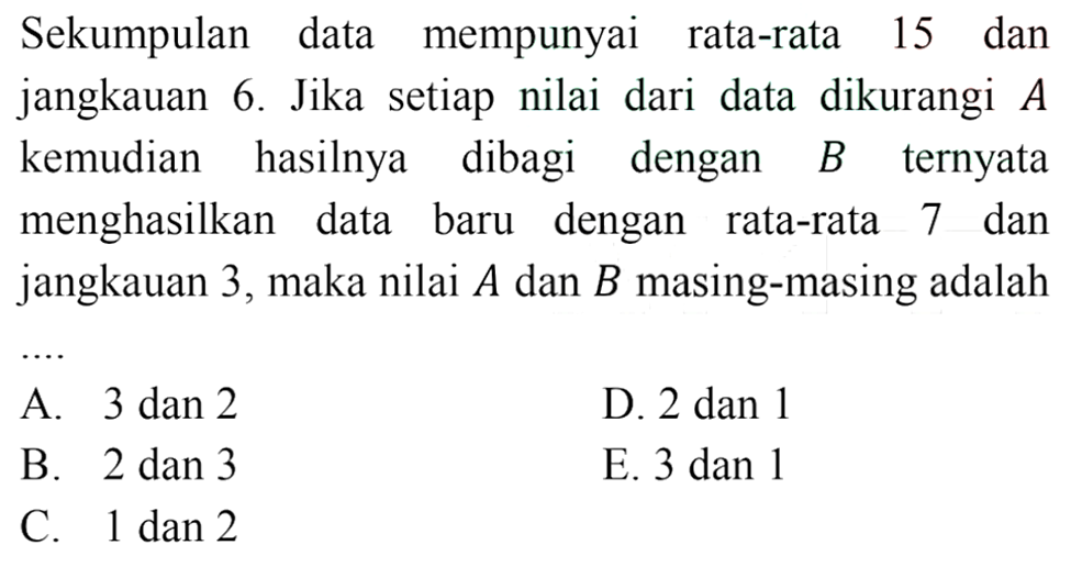 Suatu Data Mempunyai Rata Rata 8 Dan Jangkauan 3 Sekumpulan data mempunyai rata-rata 15 dan jangkauan 6. J...